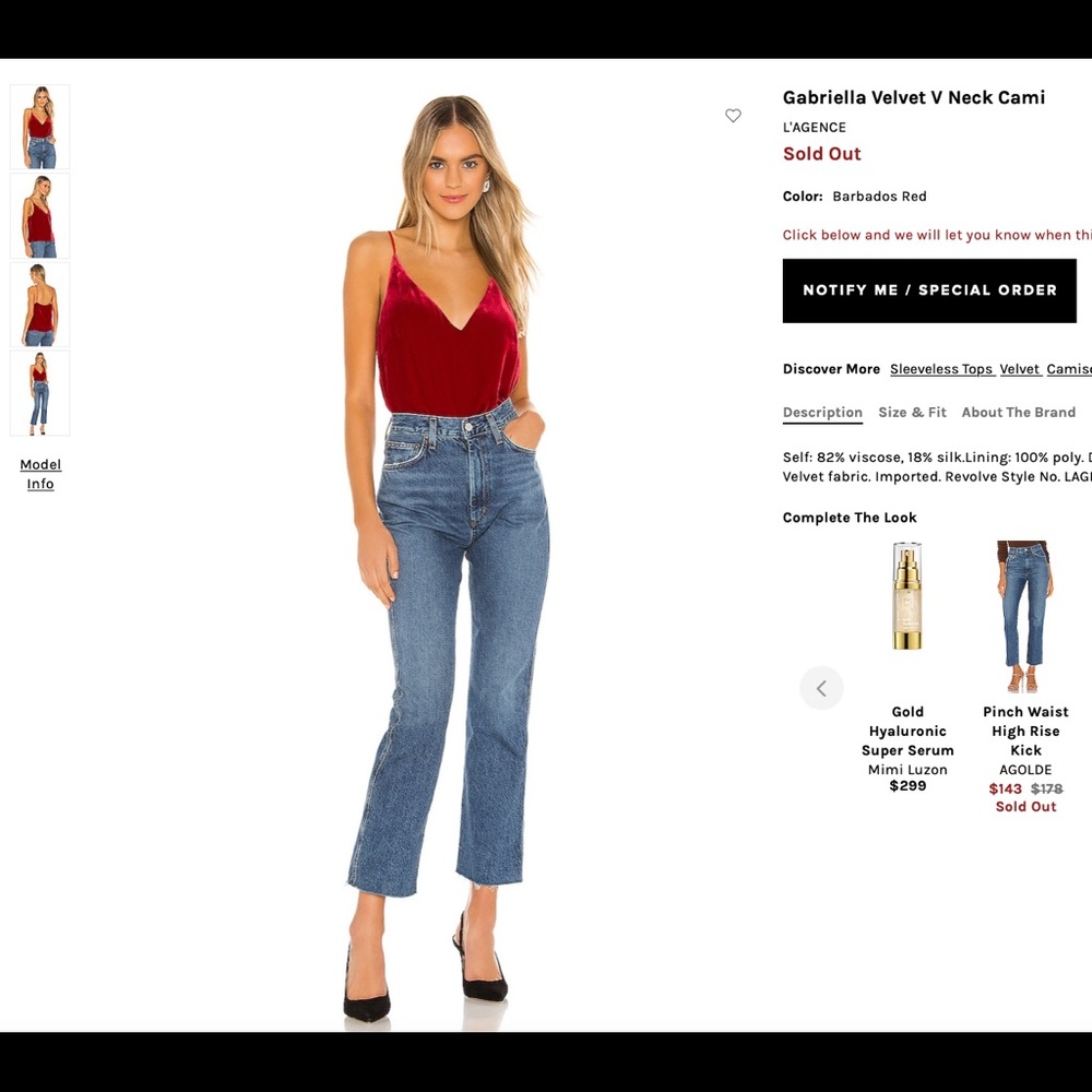 L’AGENCE Gabriella Velvet V Neck Top
